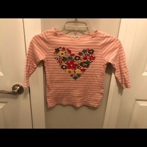 Mini Boden sz 5-6 YRS cotton mid-sleeve pink and white shirt with heart EUC